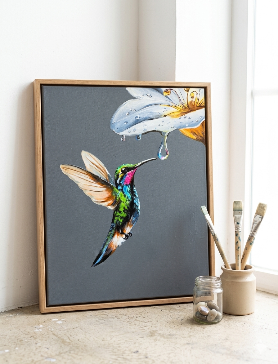 Acrylic Hummingbird Painting - Hand-Painted Canvas Wall Art