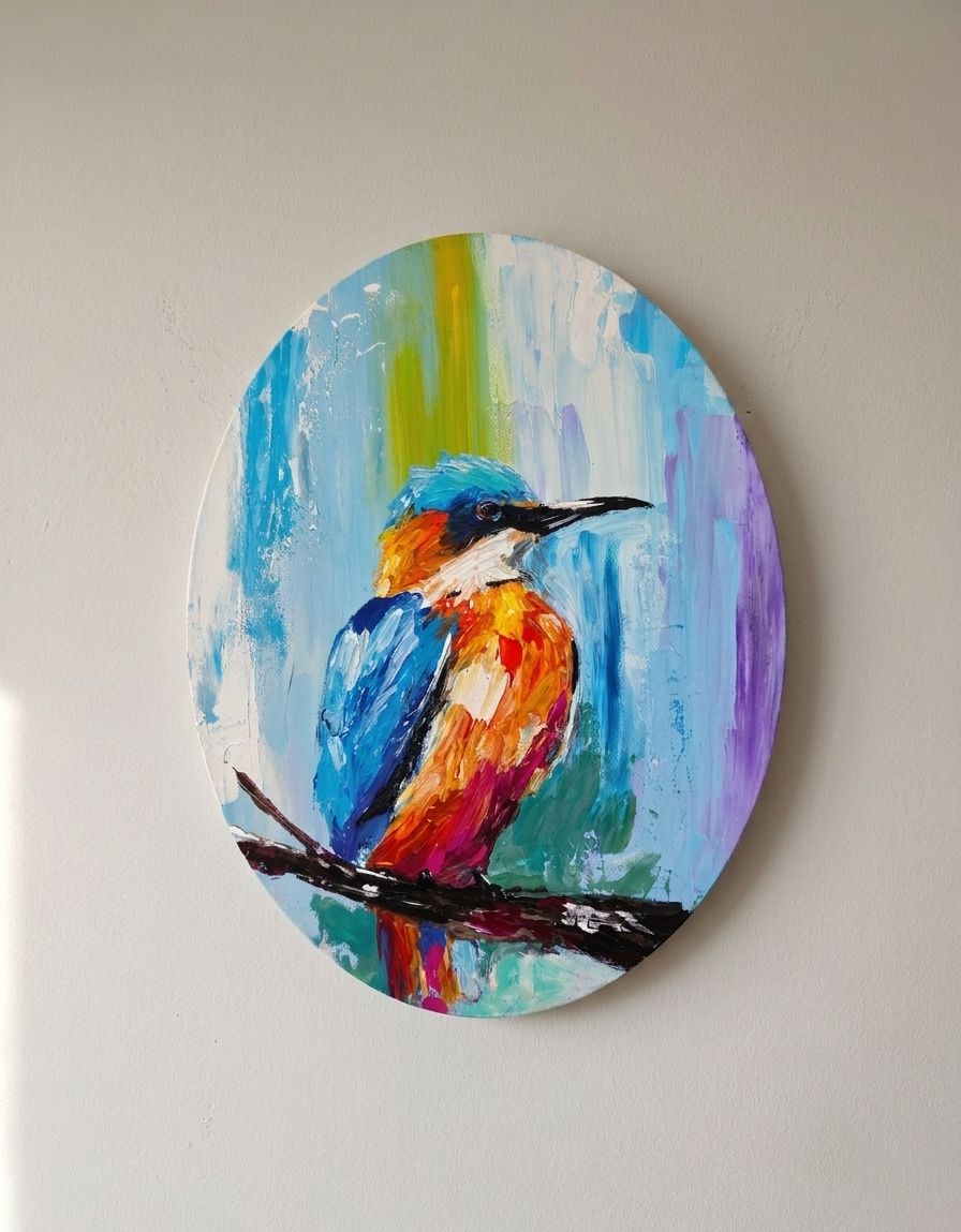 Kingfisher Acrylic Painting - 11"x14" Textured Palette Knife Art
