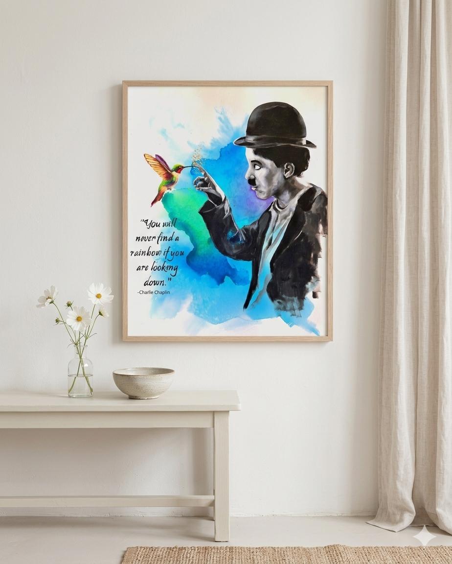 Charlie Chaplin Hummingbird Art Print: Inspirational Quote Wall Decor