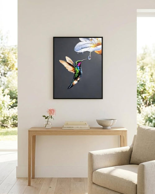 Acrylic Hummingbird Painting - Hand-Painted Canvas Wall Art