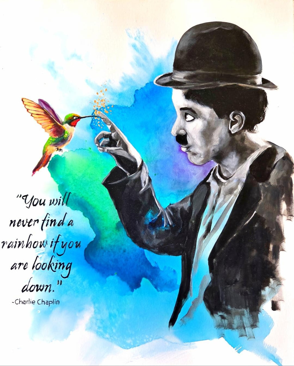Charlie Chaplin Hummingbird Art Print: Inspirational Quote Wall Decor