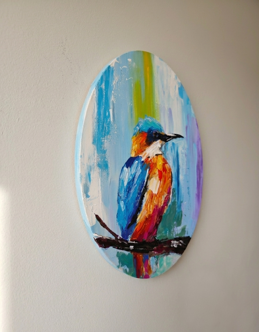 Kingfisher Acrylic Painting - 11"x14" Textured Palette Knife Art