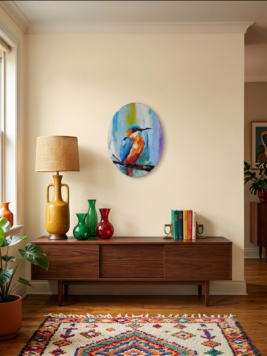 Kingfisher Acrylic Painting - 11"x14" Textured Palette Knife Art