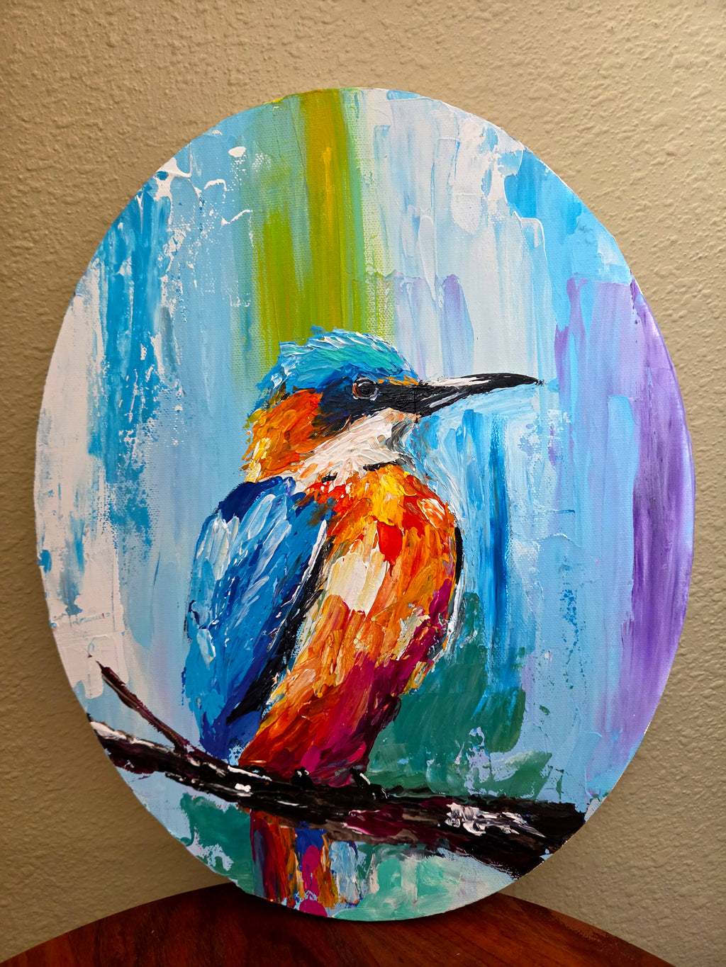 Kingfisher Acrylic Painting - 11"x14" Textured Palette Knife Art